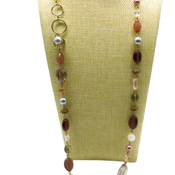 Lia Sophia BEAUJOLAIS Necklace Long Acrylic & Resin Beads Gold-tone Chain Retire - Picture 12 of 15
